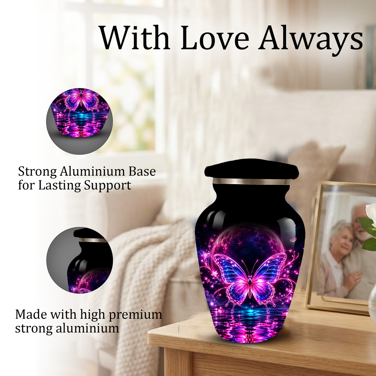 Personalized Butterfly Cremation Urn for Ashes, Pink Purple Galaxy Butterfly Adult Urn, Custom Memorial Urn