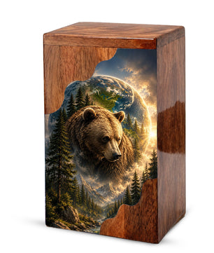 Bear Wooden Cremation Urn – Mountain Memorial Urn for Human Ashes