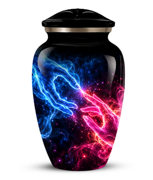 Cosmic Hands Cremation Urn for Adult Ashes, Blue and Pink Galaxy Memorial Urn, Personalized Funeral Urn for Human Ashes, Celestial Keepsake