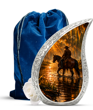 Cowboy with Horse Urn for Dad | Western Horse Cremation Urn for Adult Male Ashes