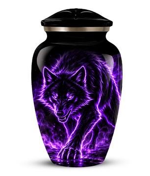 Purple Wolf Cremation Urn for Ashes | Personalized Wolf Memorial Urn | Black Wolf Adult Urn
