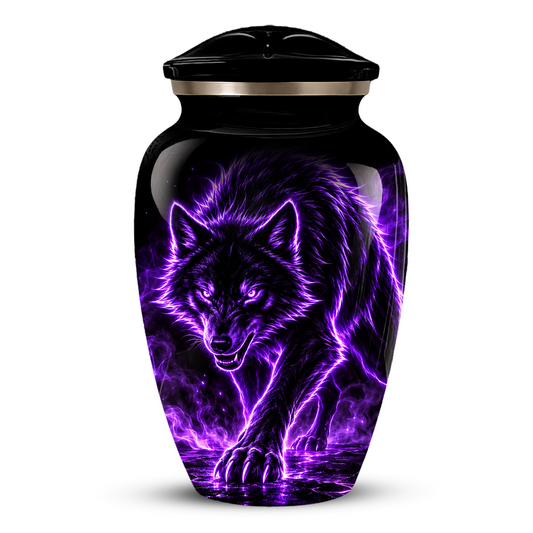 Purple Wolf Cremation Urn for Ashes | Personalized Wolf Memorial Urn | Black Wolf Adult Urn