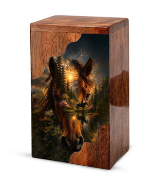 Horse Wooden Cremation Urn for Human Ashes | Personalized Horse Memorial Urn