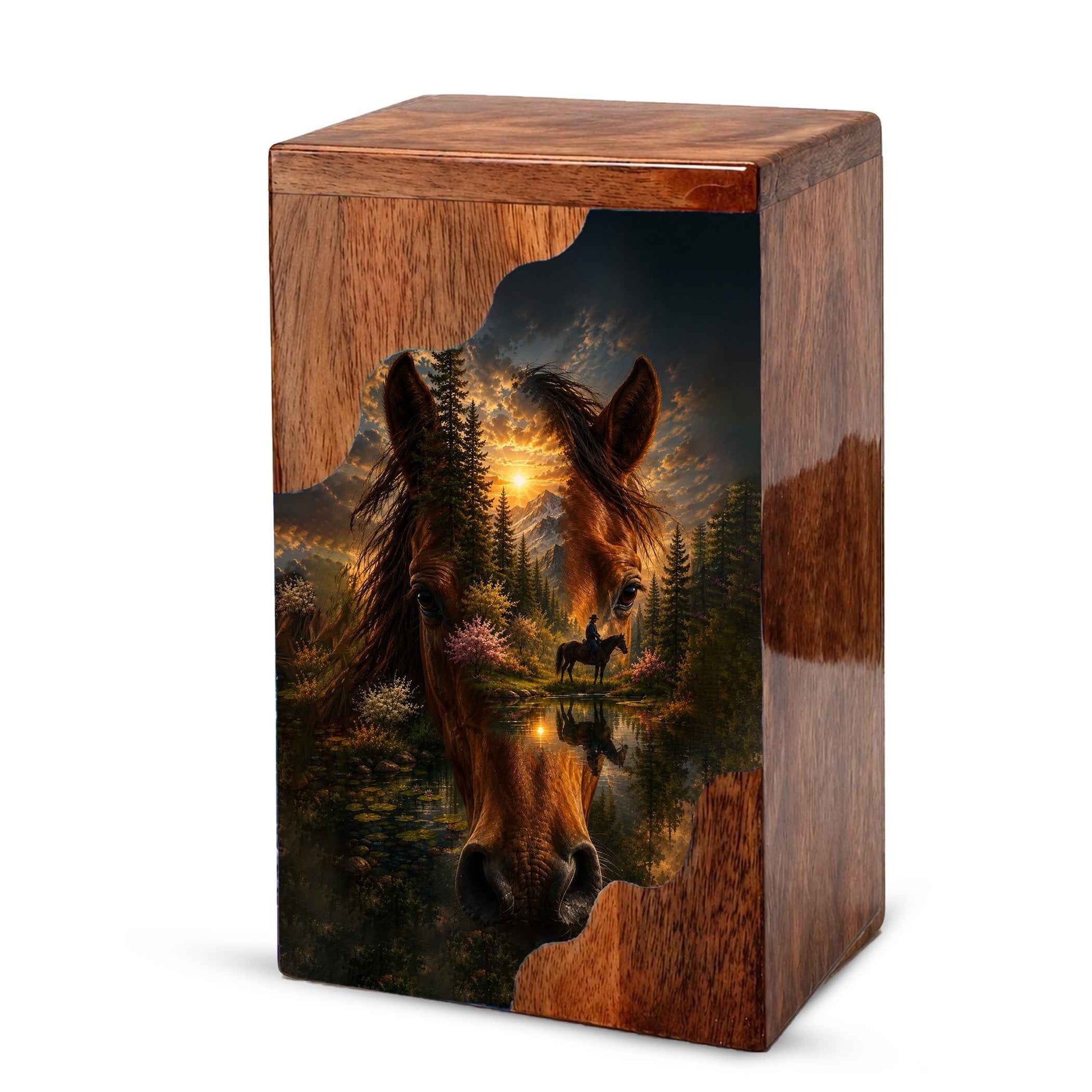 Horse Wooden Cremation Urn for Human Ashes | Personalized Horse Memorial Urn