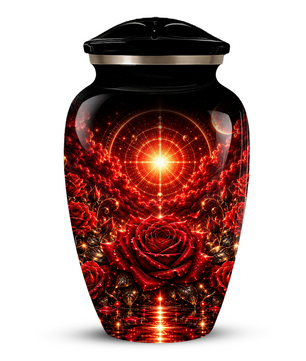 Red Rose Cremation Urn – Elegant Adult Memorial Urn for Ashes with Celestial Rose Design