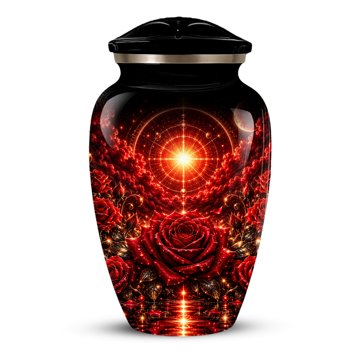 Red Rose Cremation Urn – Elegant Adult Memorial Urn for Ashes with Celestial Rose Design