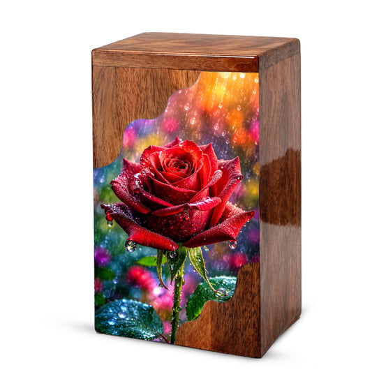 Red Rose Wooden Cremation Urn – Wooden Urn for Human Ashes