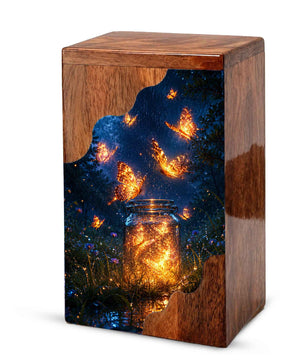 Butterfly Wooden Cremation Urn – Glowing Butterfly Memory Jar Memorial Urn for Human Ashes