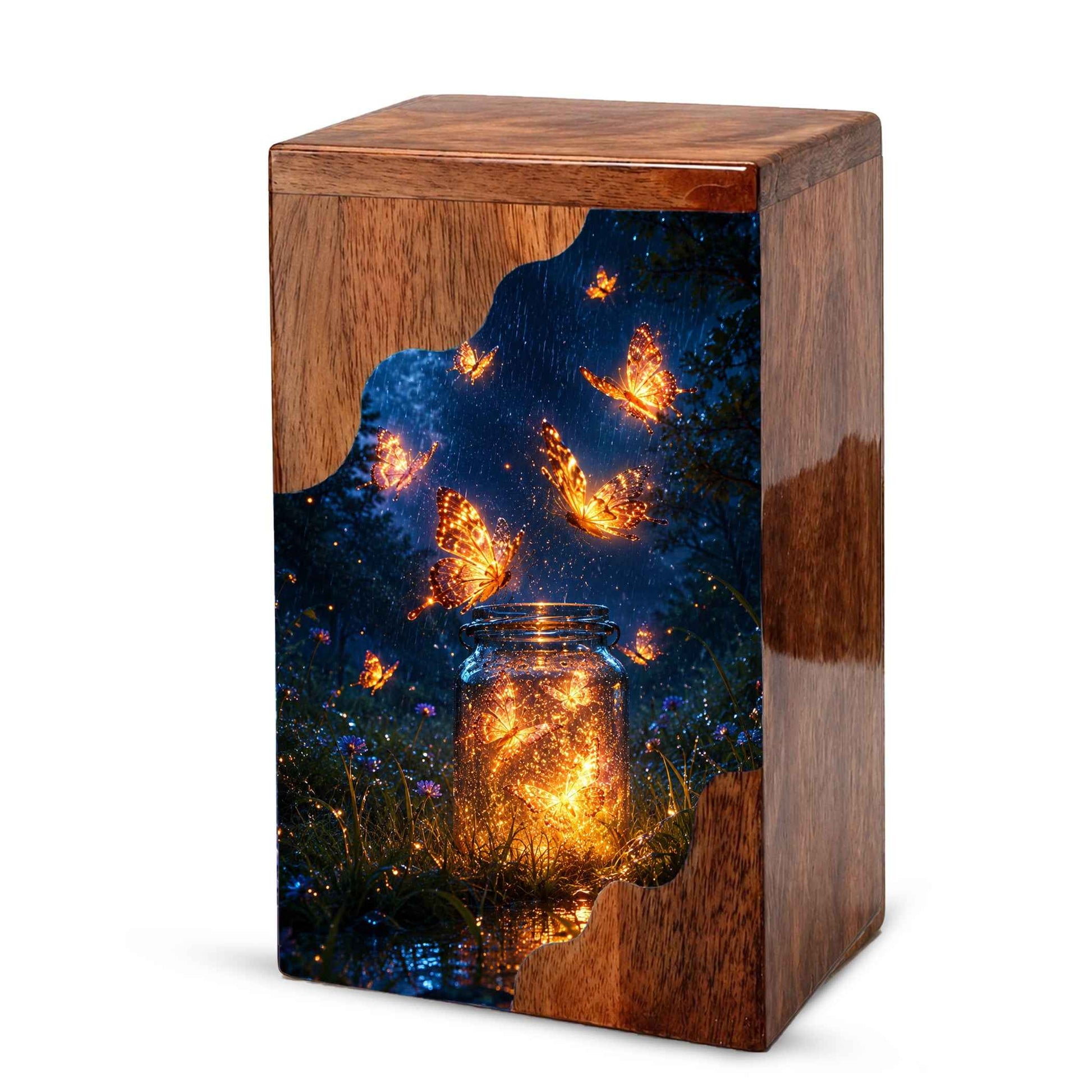 Butterfly Wooden Cremation Urn – Glowing Butterfly Memory Jar Memorial Urn for Human Ashes
