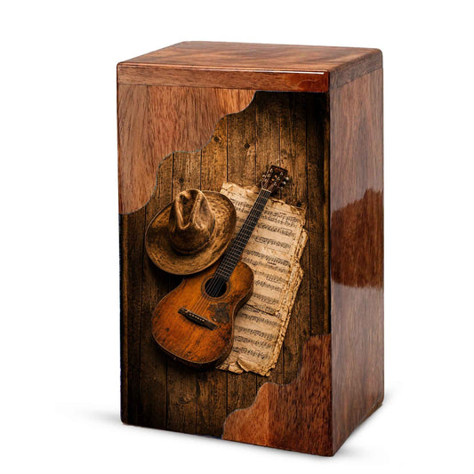 Personalized Wooden Cremation Urn for Dad, Guitar Memorial Urn