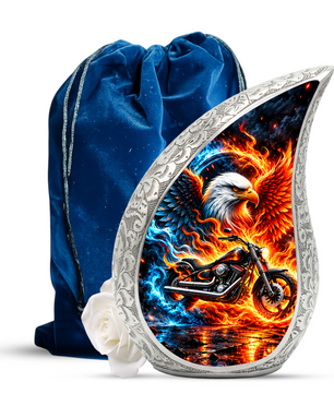 Motorcycle Cremation Urn for Ashes, Eagle Fire Memorial Urn