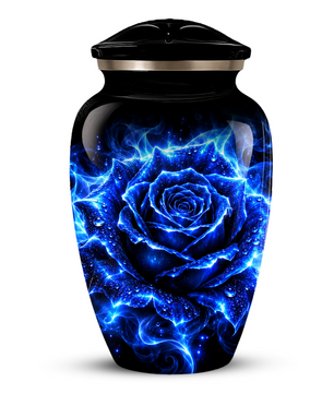 Blue Rose Cremation Urn for Ashes | Personalized Memorial Urn for Human Ashes | Handmade Aluminum Adult Urn