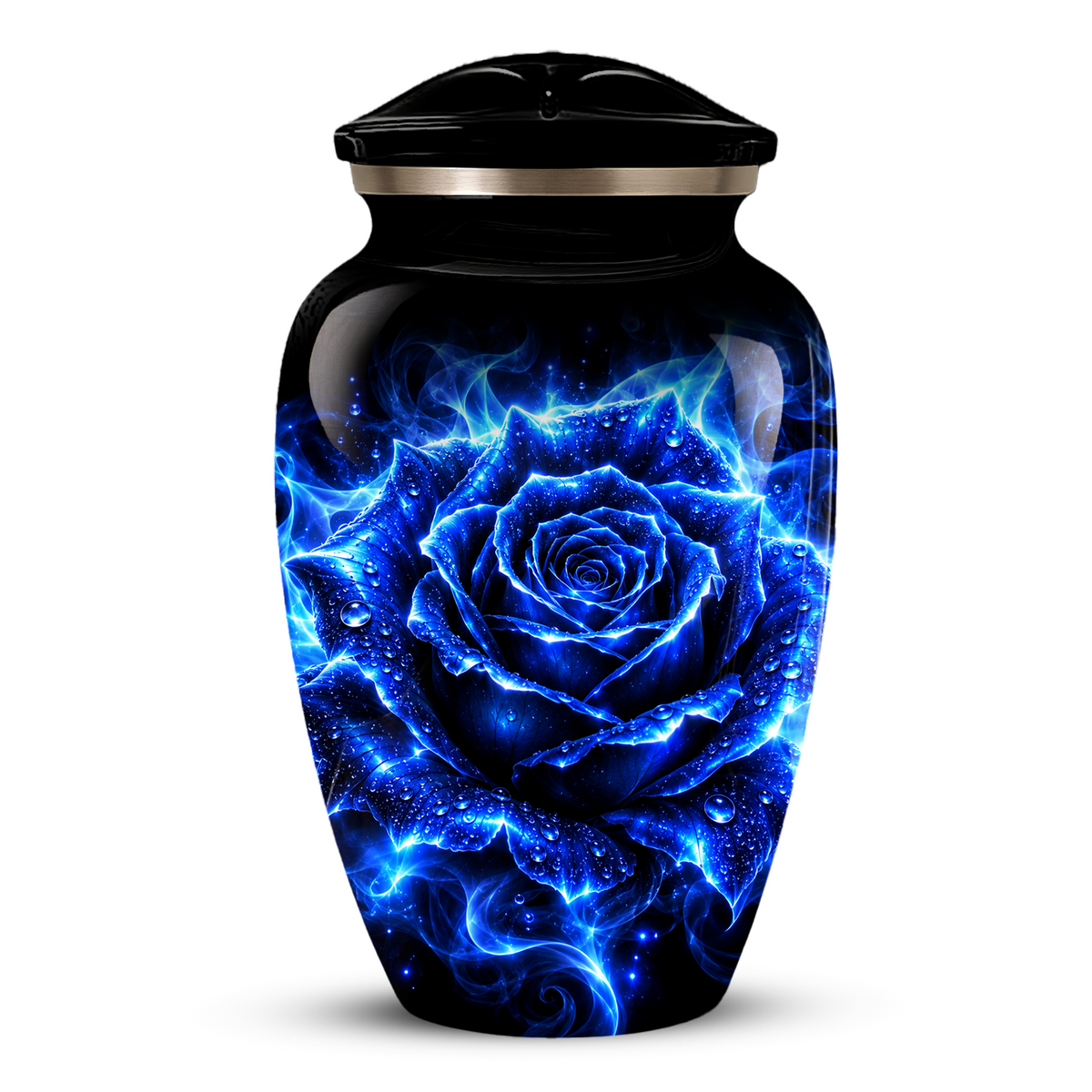 Blue Rose Cremation Urn for Ashes | Personalized Memorial Urn for Human Ashes | Handmade Aluminum Adult Urn