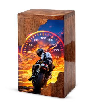 Motorcycle Wooden Cremation Urn – Rider Memorial Urn for Human Ashes
