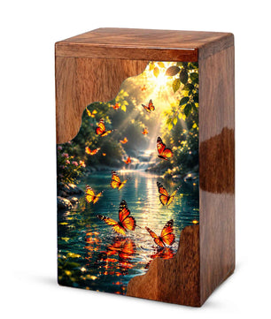 Butterfly Wooden Cremation Urn for Mom – Custom Memorial Urn for Human Ashes |