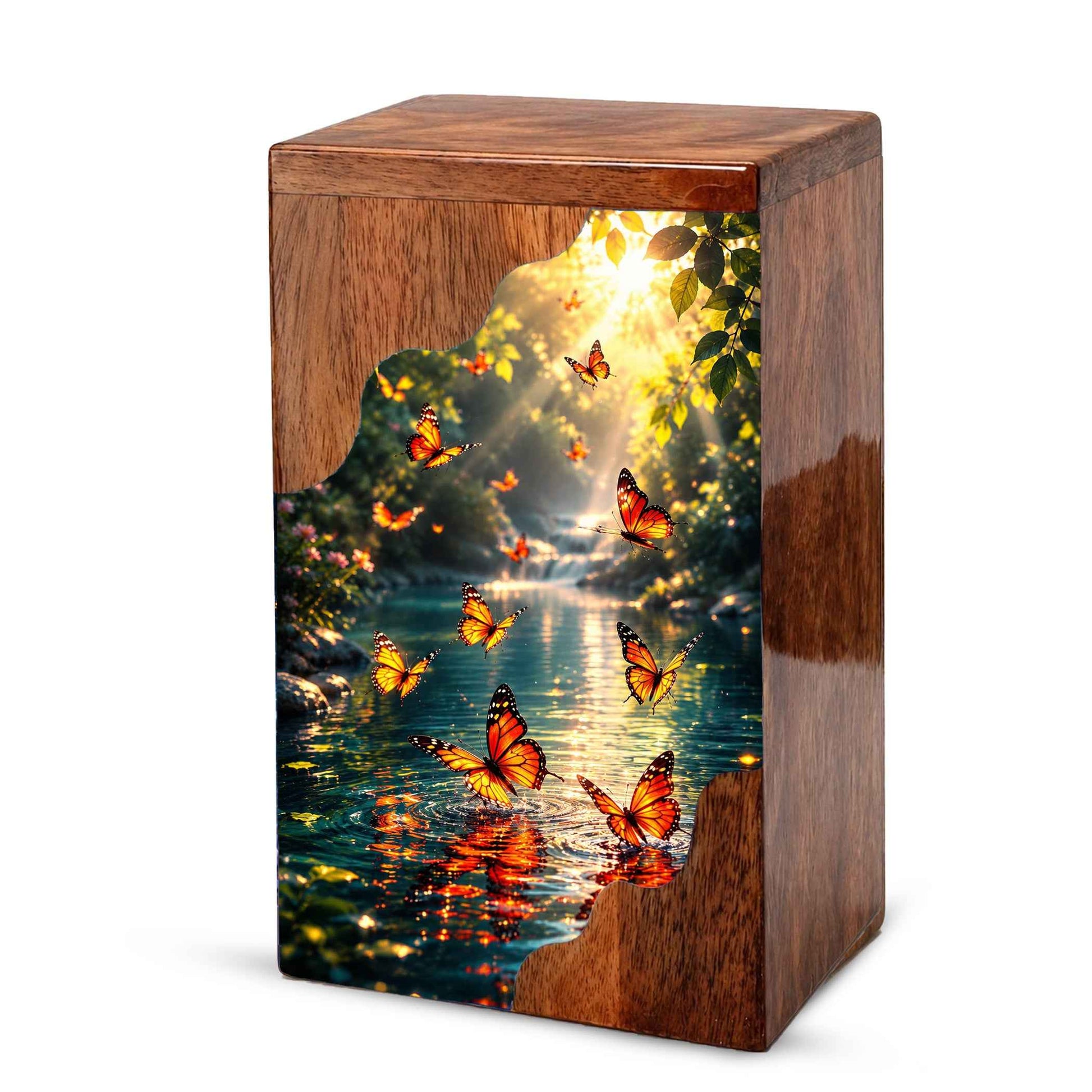 Butterfly Wooden Cremation Urn for Mom – Custom Memorial Urn for Human Ashes |