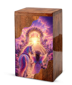 Angel Heaven Gate Wooden Cremation Urn – Heavenly Garden Memorial Wooden Urn for Human Ashes