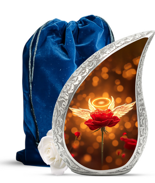 Angel Rose Personalized Cremation Urn – Teardrop Memorial Urn for Ashes | 10 Inch Aluminum Urn