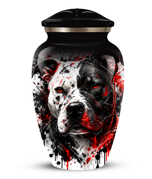 Personalized Pitbull Cremation Urn for Ashes  Black and White Pet Portrait Urn with Red Accents