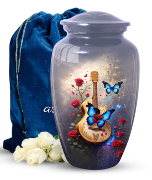 Butterfly Urn for Mom with Guitar – Personalized Cremation Large Urn for Ashes