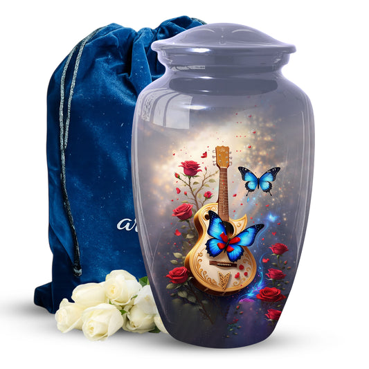 Butterfly Urn for Mom with Guitar – Personalized Cremation Large Urn for Ashes