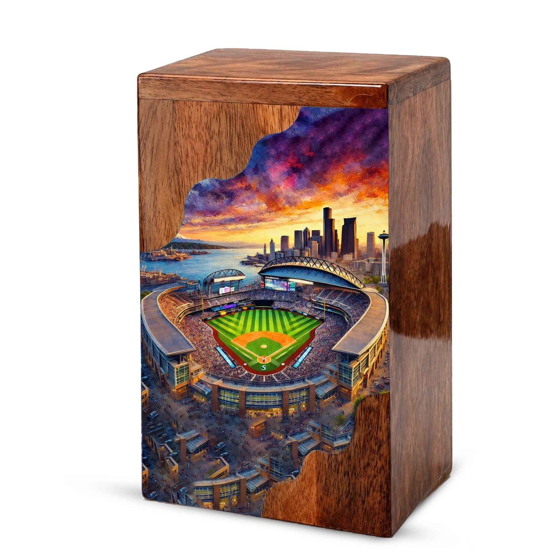 Wooden Cremation Urn – Baseball Stadium Memorial Urn | Custom Wooden Urn for Dad