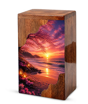 Beach Wooden Cremation Urn for Mom | Ocean Sunset Urn for Human Ashes