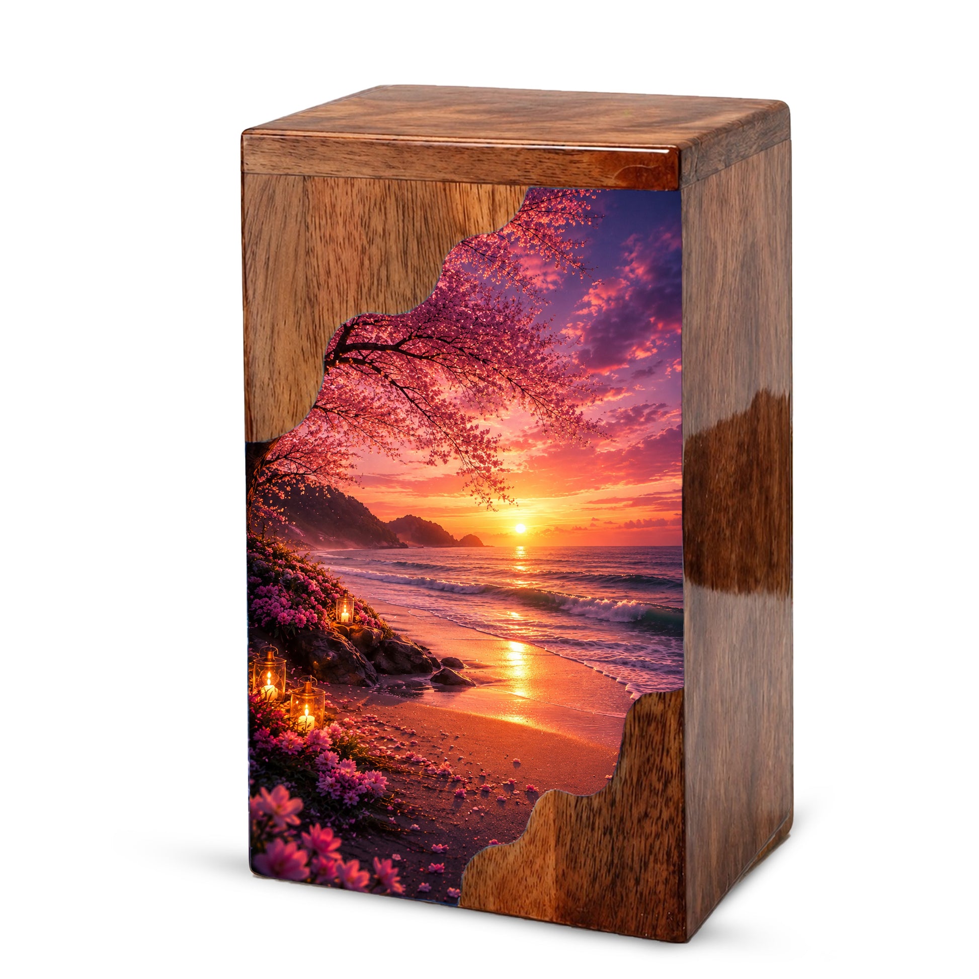 Beach Wooden Cremation Urn for Mom | Ocean Sunset Urn for Human Ashes