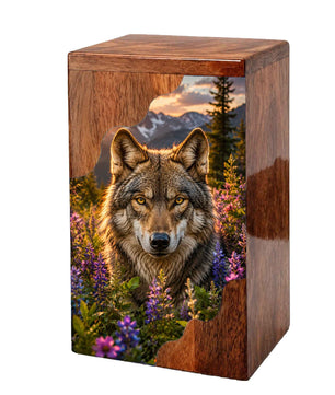 Wolf Wooden Cremation Urn – Wooden Urn for Human Ashes