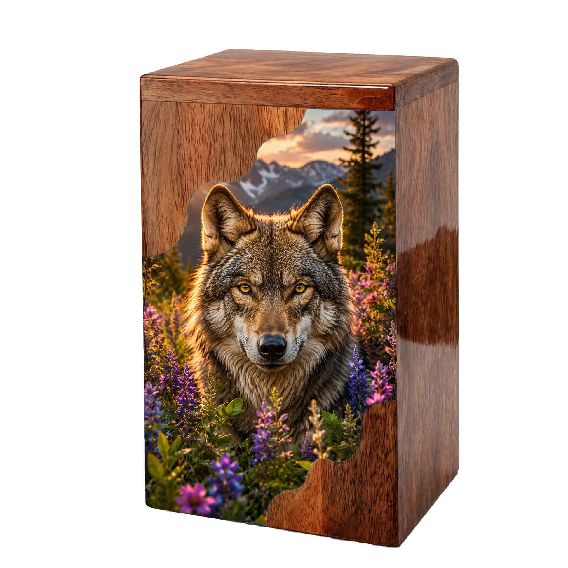 Wolf Wooden Cremation Urn – Wooden Urn for Human Ashes