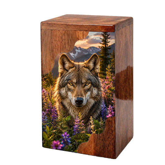 Wolf Wooden Cremation Urn – Wooden Urn for Human Ashes
