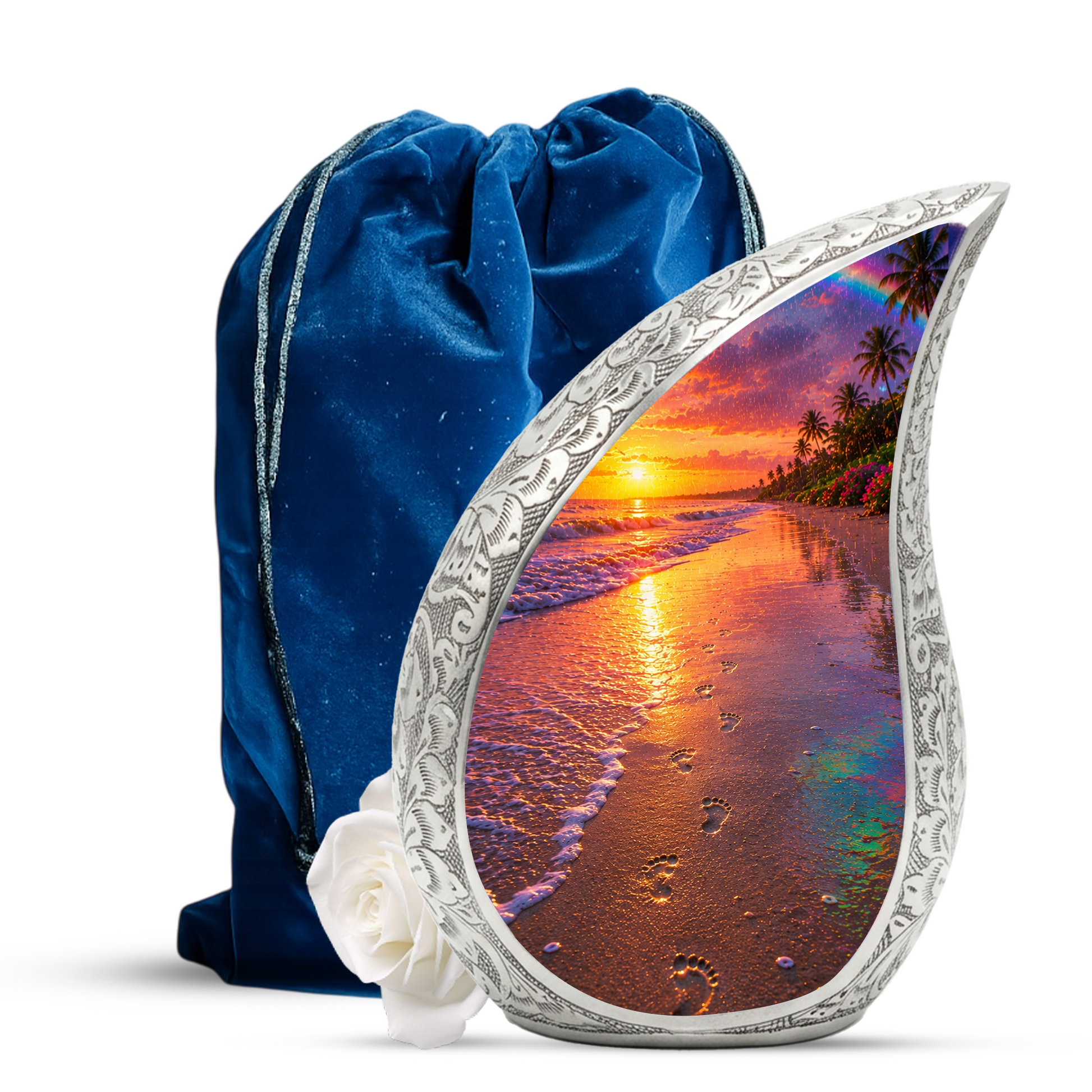 Ocean Beach Sunset Urn for Human Ashes | Tropical Beach Cremation Urn, Ocean Theme Memorial Urn