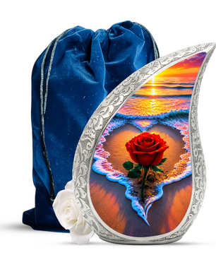 Red Rose Ocean Sunset Urn for Ashes | Beach Urn for Human Ashes, Ocean Wave Cremation Urn