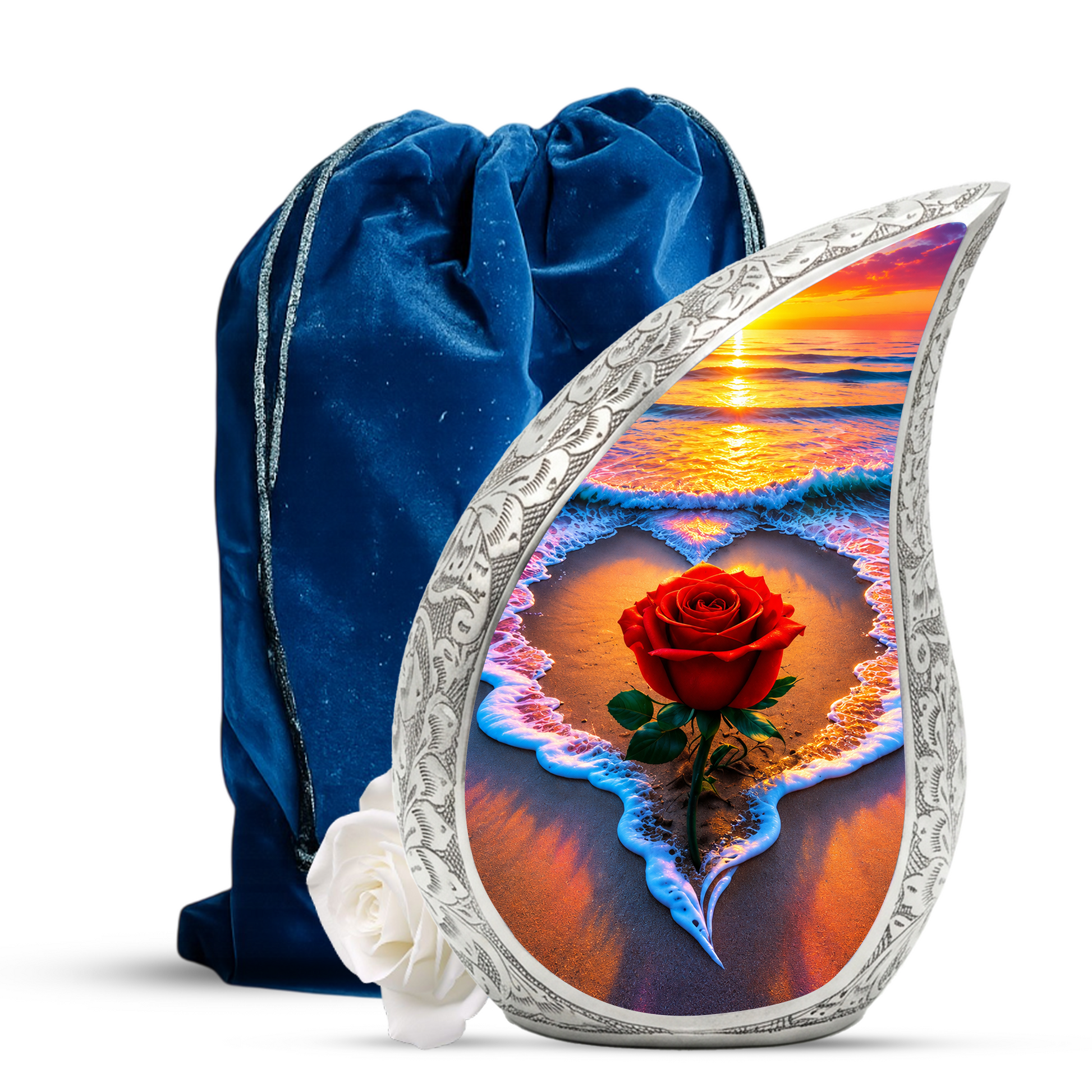 Red Rose Ocean Sunset Urn for Ashes | Beach Urn for Human Ashes, Ocean Wave Cremation Urn