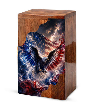 American Eagle Wooden Cremation Urn | Patriotic Veteran Urn for Dad