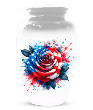 American Flag Rose Urn for Ashes, Patriotic Memorial Urn, Veteran Cremation Urn