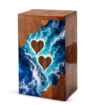 Ocean Heart Wooden Cremation Urn – Wooden Urn for Human Ashes