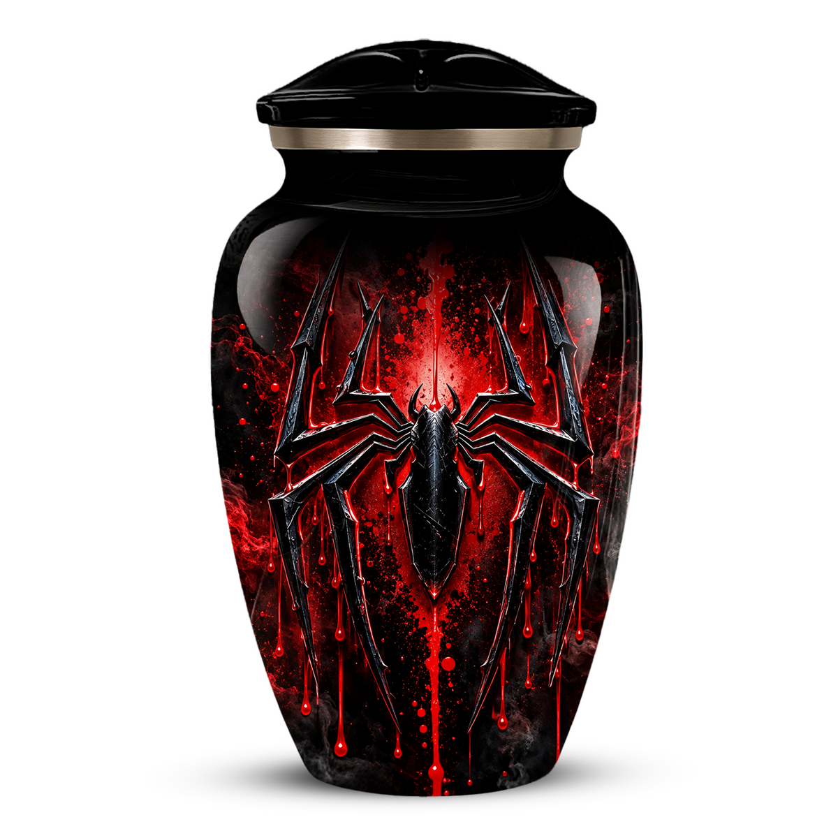Black Spider Cremation Urn with Red Gothic Design – Adult Urn for Ashes