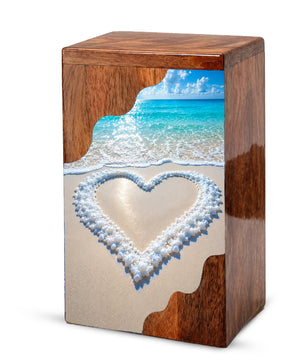 Heart in the Sand Wooden Cremation Urn – Personalized Memorial Urn for Human Ashes