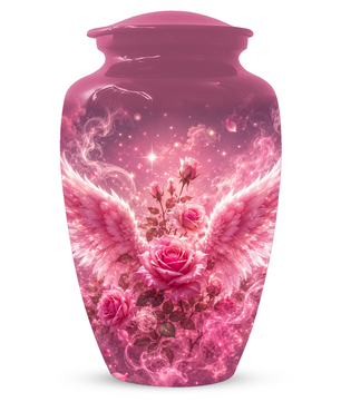 Pink Rose Cremation Urn for Ashes -  Personalized Angel Wings Memorial for Mother
