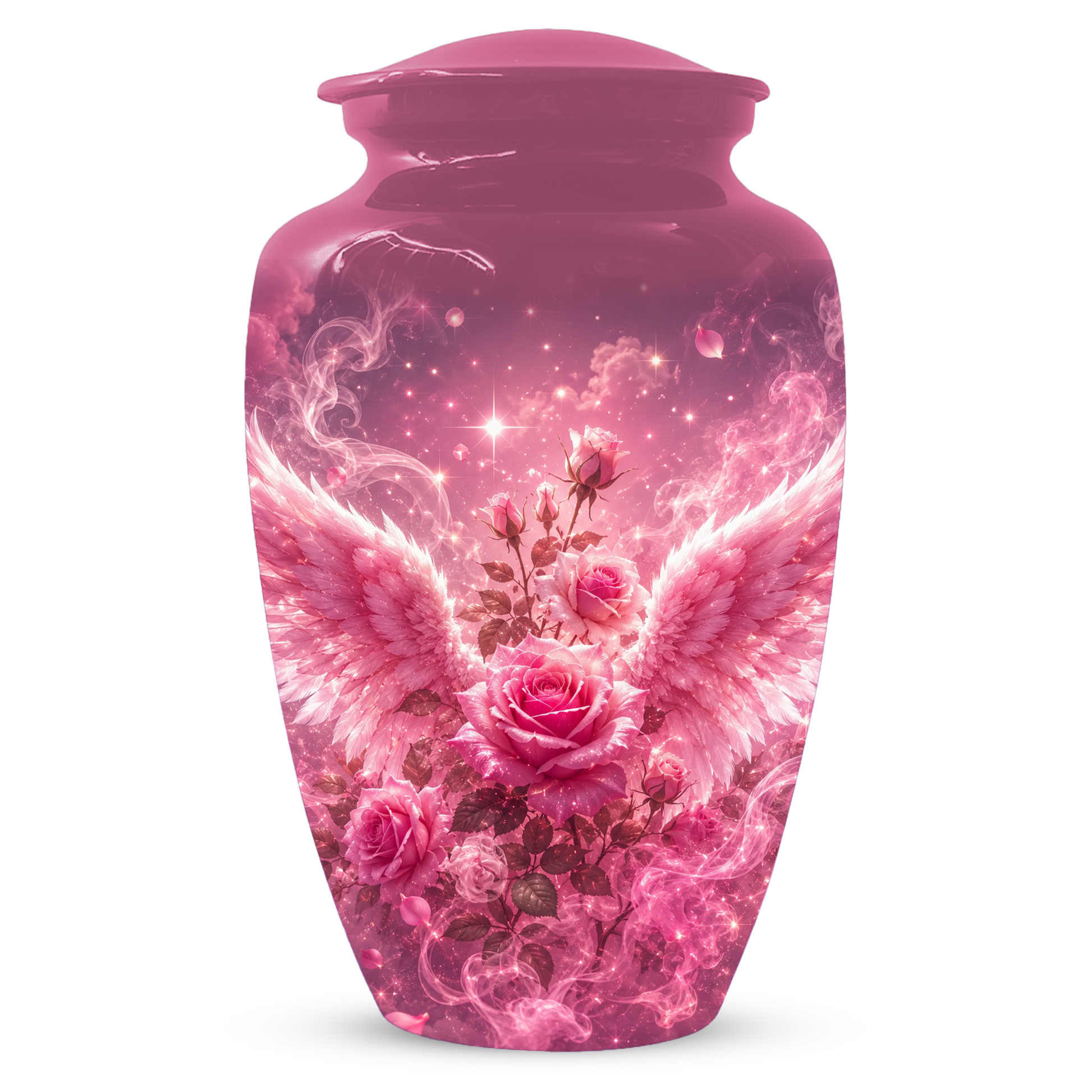 Pink Rose Cremation Urn for Ashes -  Personalized Angel Wings Memorial for Mother