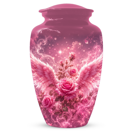 Pink Rose Cremation Urn for Ashes -  Personalized Angel Wings Memorial for Mother