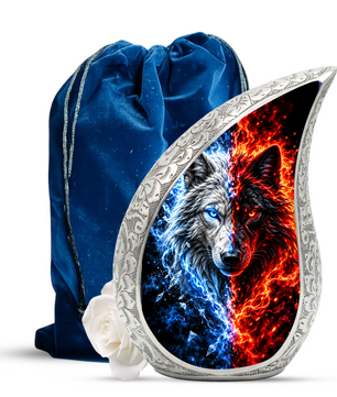 Fire and Ice Wolf Cremation Urn for Ashes, Dual Wolf Memorial Urn, Personalized Adult Cremation Urn