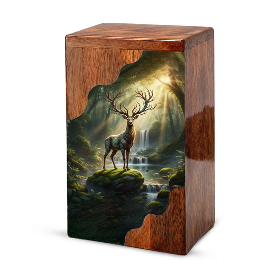 Wooden Cremation Urn – Forest Stag Memorial Urn | Custom Wooden Memorial Urn for Adult Ashes