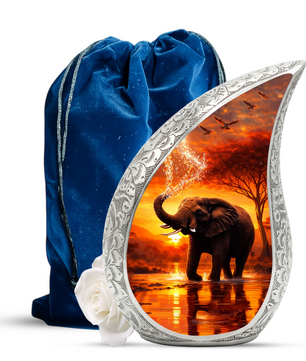 Elephant Sunset Adult Urn for Human Ashes – Premium Elephant Cremation Urn