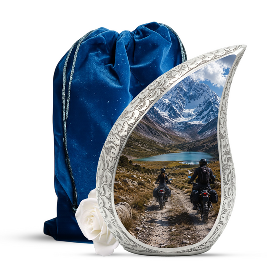 Motorcycle Rider Cremation Urn for Dad – Adventure Tribute Urn for Adult Male Ashes