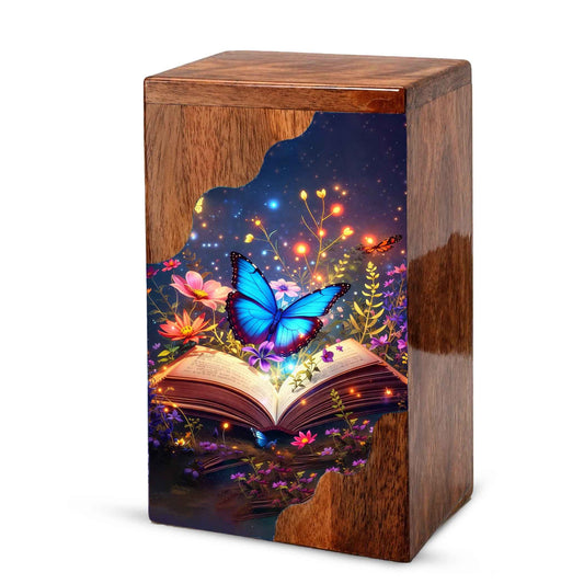 Wooden Cremation Urn – Butterfly Memorial Urn | Book of Memories Wooden Urn for Human Ashes