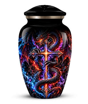 Adult Cremation Urn – Dragon & Cross Memorial Urn for Adult Ashes