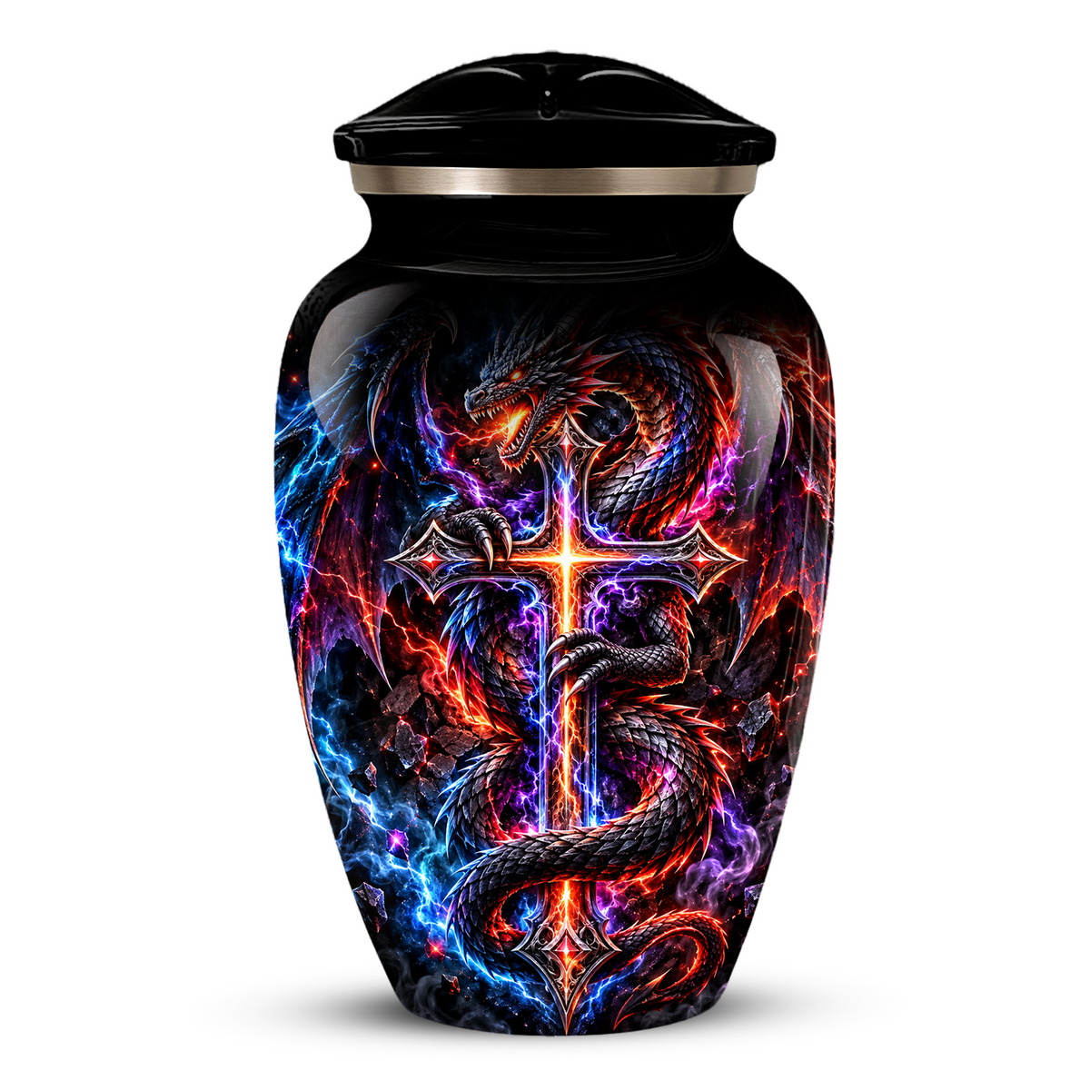 Adult Cremation Urn – Dragon & Cross Memorial Urn for Adult Ashes