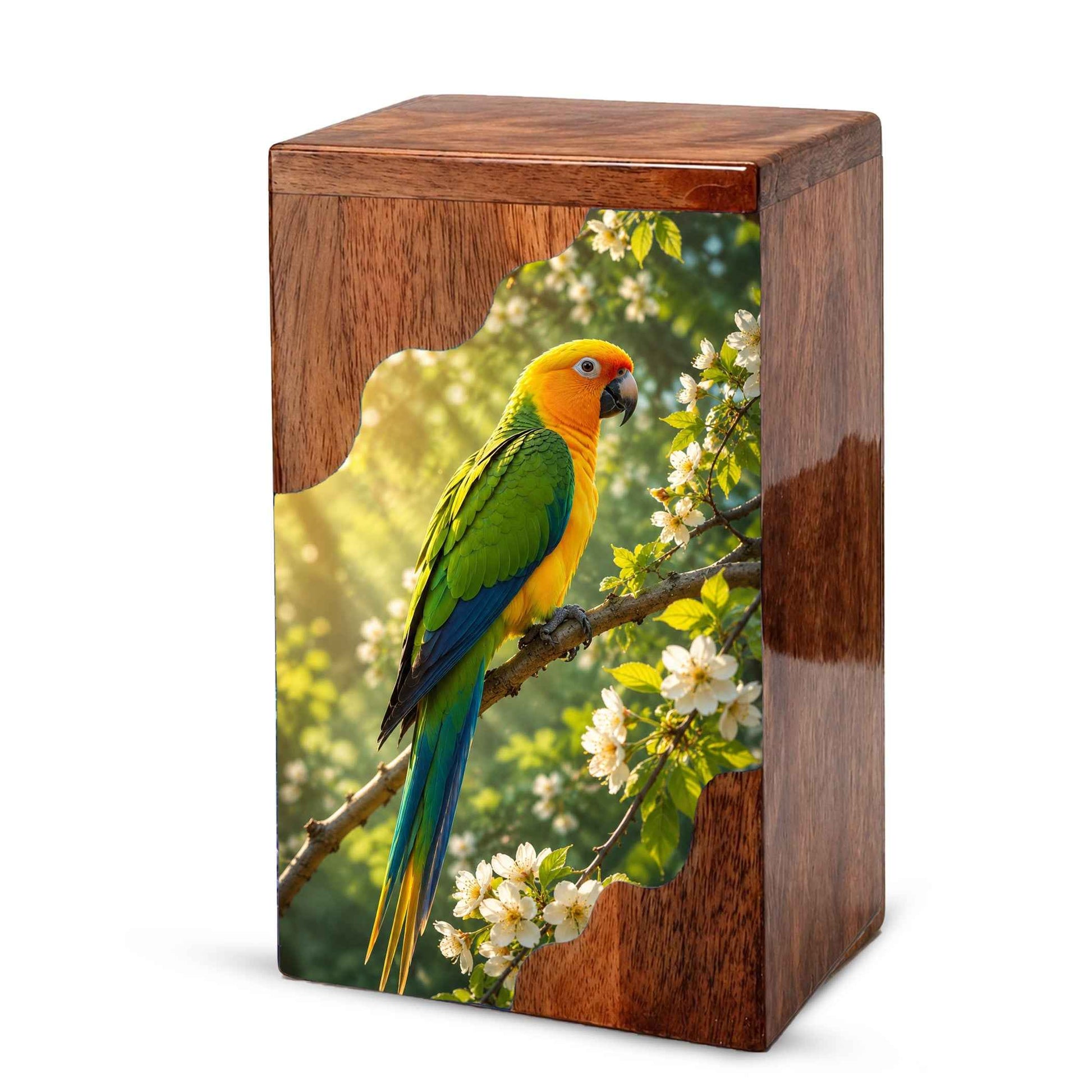 Parrot Wooden Cremation Urn – Personalized Memorial Urn for Human Ashes | Bird Memorial Wooden Urn